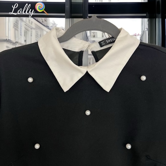 Frenchy Contrast Collar Pearls Beaded Dress - Picture 3 of 6